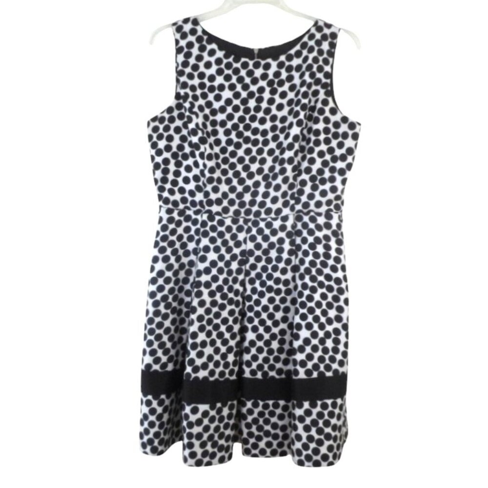 Danny & Nicole Black White Polka Dot Sleeveless Pleated Fit Flare Dress - Picture 3 of 9